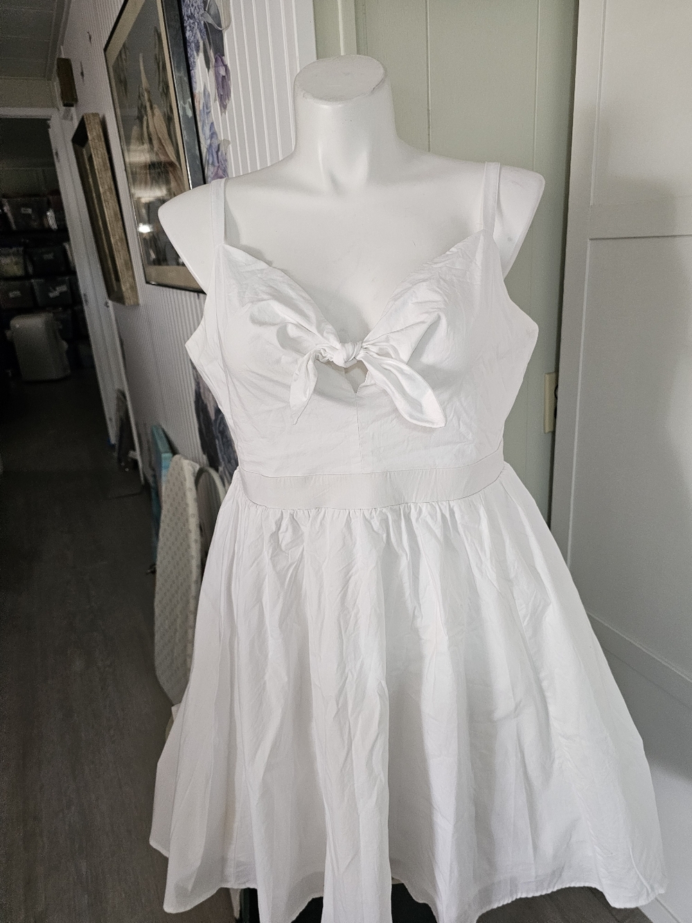 Torrid White Cotton Poplin Tie Front Bow A-Line Midi Dress Plus Sz 2 16-18 Nwot